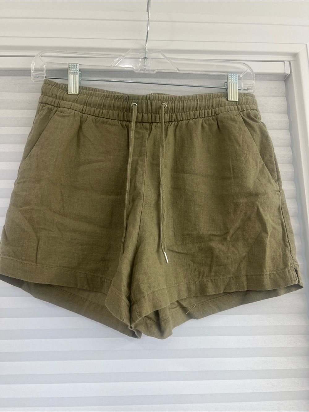 H&M Olive Green Linen-Blend Drawstring Shorts
